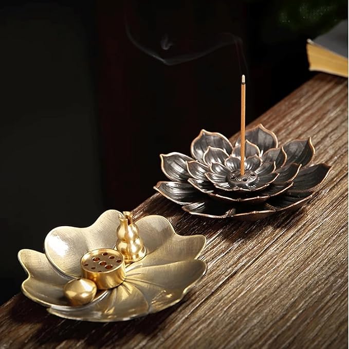 4PCS Lotus Brass Stick Incense Burner Holder,Sandalwood Burner, Stick Censer Household Yoga Studios Buddhism Nasturtium Incense Line Holder - Bloomnest