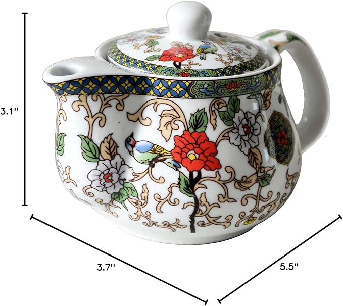 Small Porcelain Teapot, 9oz Tea Pot with Stainless Steel Filter Colorful Chinese Flower Birds (Flowers and birds) - Bloomnest