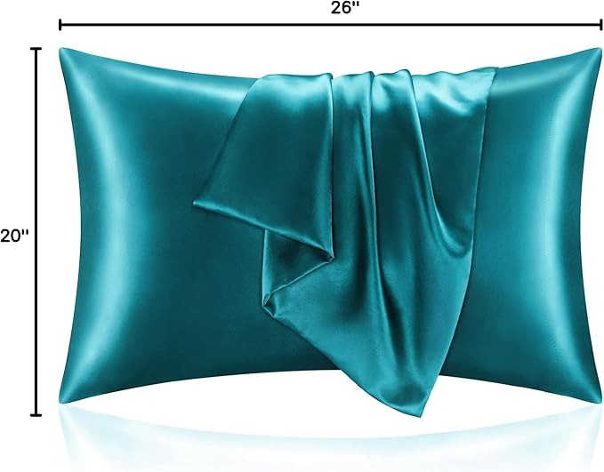 BEDELITE Satin Pillowcase for Hair and Skin, Super Soft and Cooling Similar to Silk Pillow Cases 2 Pack with Envelope Closure, Gift for Women Men(20"x26" Standard Size, Teal) - Bloomnest
