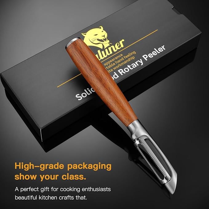 Serrated Blade Premium I Type 304 Stainless Steel Multifunctional Kitchen Peeler Real Wood Handle Ultra Sharp Blade Vegetable Potato Apple(Boluoge) - Bloomnest