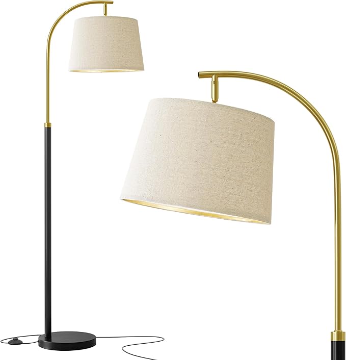 62.5" Floor Lamps for Living Room with Foot Switch Arc Tall Standing Lamp for Bedroom Mid Century Modern Corner Gold Black Floor Lamps for Office Nursery Industrial Reading Light Room Lamp - Bloomnest