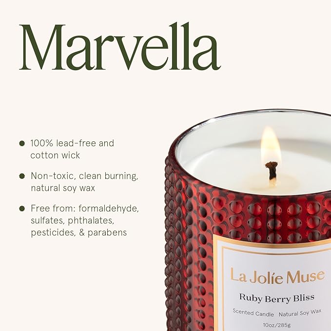 LA JOLIE MUSE Christmas Candle | Ruby Berry Bliss | Mandarin Cranberry & Plum | 10 oz Festive Candle | 55 Hours Clean Burn | Gift for Women & Family - Bloomnest