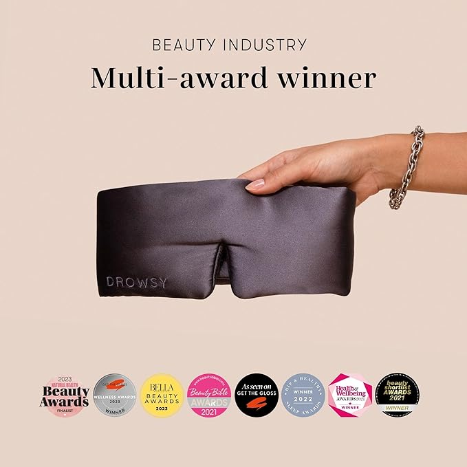 DROWSY Silk Sleep Mask - Face-Hugging, Padded Cocoon for Luxury Sleep in Total Darkness - 100% Pure Mulberry Silk (Moonlight Shadow) - Bloomnest