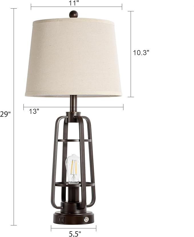 28.7" Table Lamps for Living Room Set of 2, Touch Lamps for Bedrooms with USB C+A Charging Ports, Farmhouse Lamps for Nightstands with Oil Rubbed Bronze Finish, Bulbs Included - Bloomnest