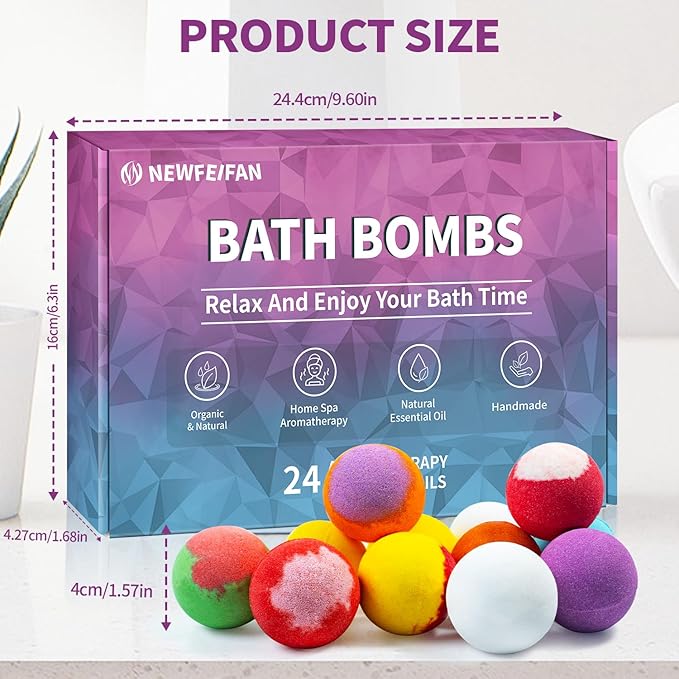 Bath Bombs Christmas Stocking Stuffers for Teen Girls for Women Mom Her Set, 24-Pack Aromatherapy Bubble Bath, Handmade Natural & Organic, Spa Relaxing Birthday Gifts for Men, White Elephant Gifts - Bloomnest