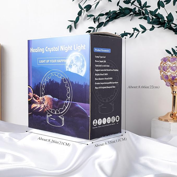 Runyangshi Forest Style Bedroom Night Light USB Port 3 Colours Dimming Mode Bedside Lamp Natural Clear Quartz Single Crystal Healing Crystal Night Lamp for Bedroom Office Home Decor Gift - Bloomnest