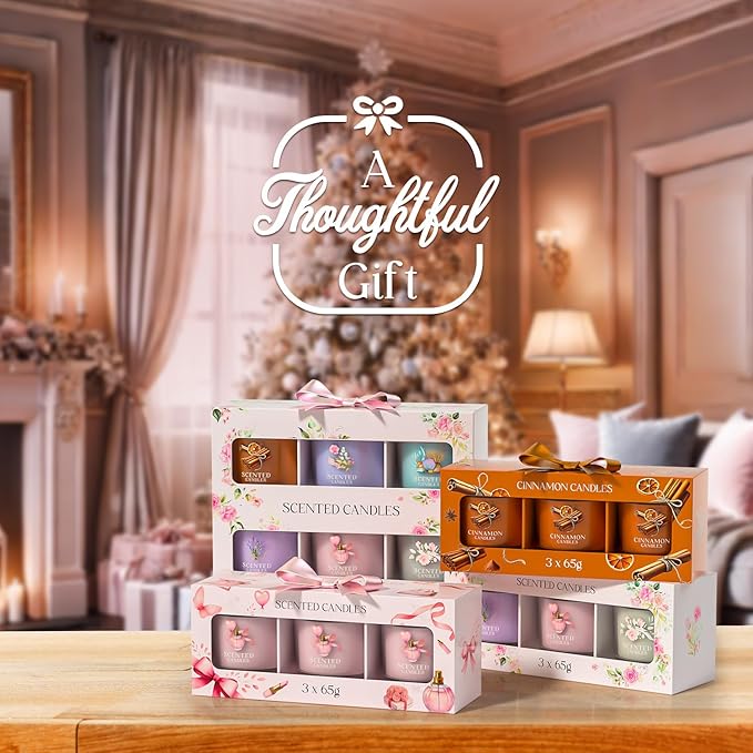 Pink Candles, Scented Candle Gift Set for Stress Relief, 3 Votive Candles for Women and Men, Birthday Candle Gifts for Women, Candles Gifts for Women (Pink, 7 oz) - Bloomnest