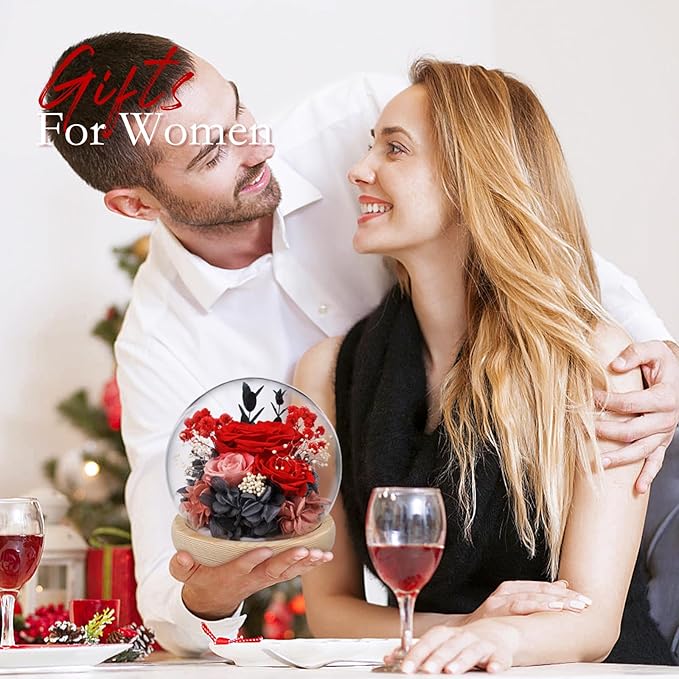 FIACO Valentines Day Gifts for Her Preserved Rose Forever Fresh Flowers for Delivery Birthday Gift for Women Mom Grandma Wife Mothers Day Anniversary Eternal Roses in Glass Dome - Bloomnest