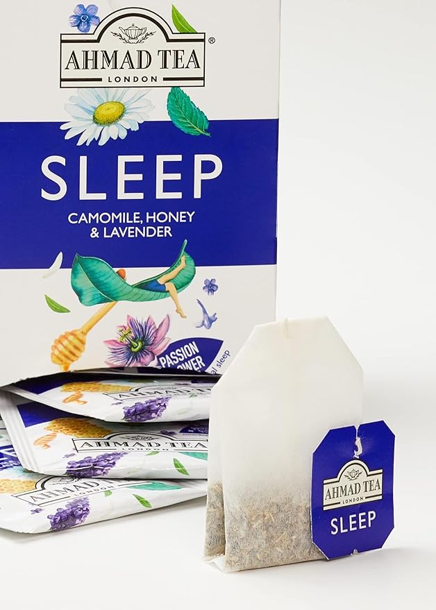 Ahmad Tea Herbal Tea, Camomile, Honey, & Lavender 'Sleep' Natural Benefits Teabags, 20 ct (Pack of 1) - Decaffeinated & Sugar-Free - Bloomnest