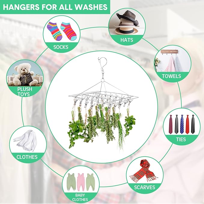 Bokon 4 Pcs Hanging Drying Rack for Herb Macrame Flower with Stainless Clip Dryer Hook for Drying Herb Air Plants Spices Flower Hydroponic Plant Ready to Use with Ceiling Hook(Square) - Bloomnest