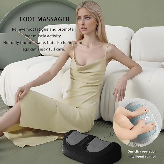 Foot Massager with Heat,with 3 Intensity Levels Shiatsu Kneading,Dual-Frequency Red Light 107.6°F Constant Temperature,Ideal for Feet Pain Relief at Home and Office (Black) - Bloomnest