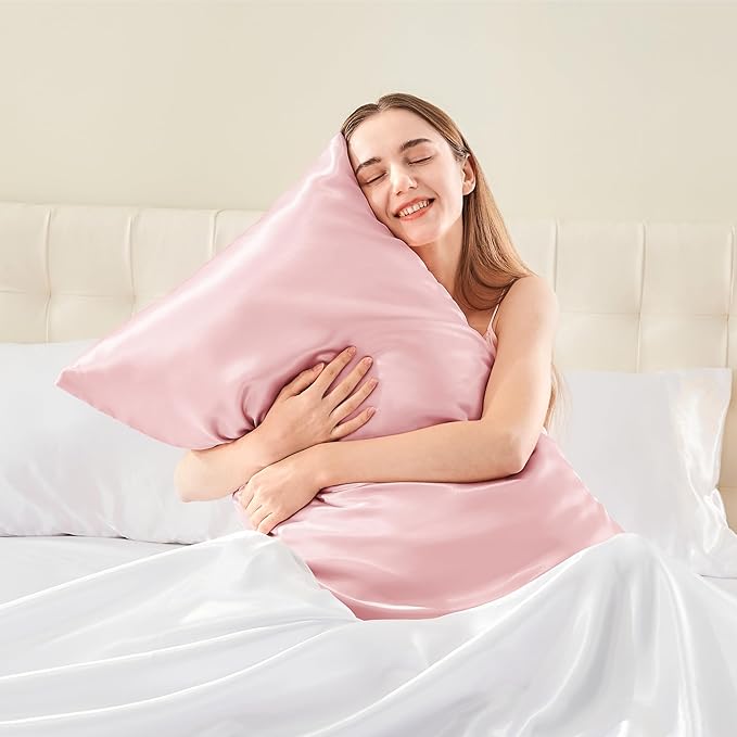 BEDELITE Satin Body Pillow Cover 2 Pack, Super Soft and Cooling Body Pillow Pillowcase for Hair and Skin, Breathable Silky Full Long Pillowcase Cover(20"x54", Pink) - Bloomnest