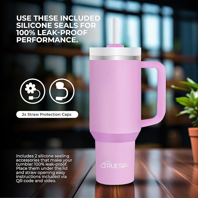 Ultimate 40oz All in One Tumbler - Leak Proof Stainless Steel Tumbler - Includes Silicone Boot, 3 Straws, 2 Straw Caps, & Cleaning Brush (Peony) - Bloomnest