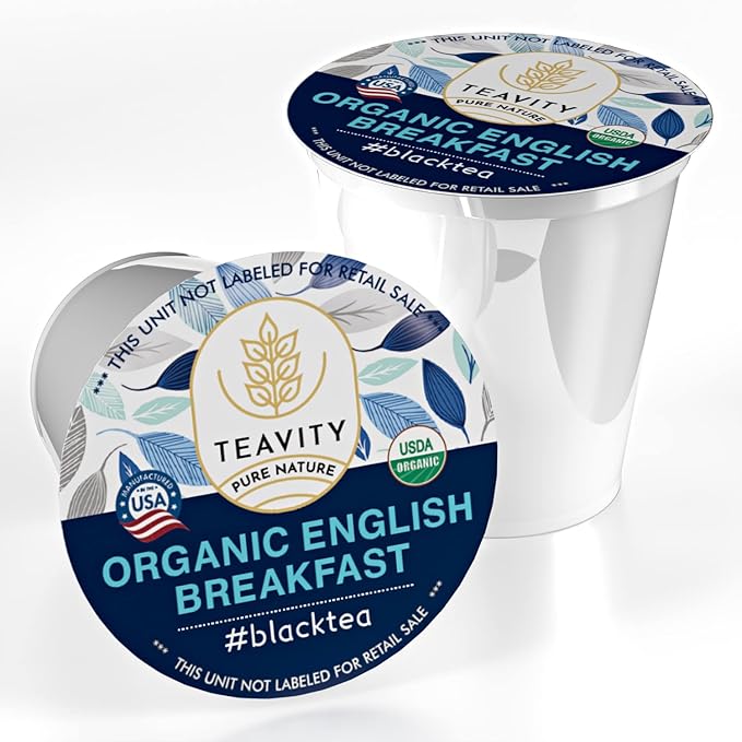 Organic English Breakfast Tea Pods for Keurig - Naturally Caffeinated Unsweetened Black Tea Pods by Teavity (36 Tea Pods) - Bloomnest