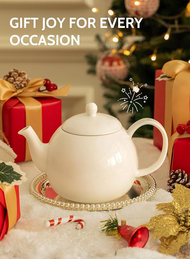 Sweese Porcelain Teapot, 40 Ounce Tea Pot - Large Enough for 5 Cups, White - Bloomnest