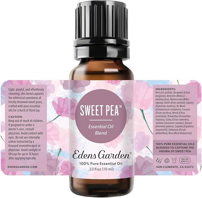 Edens Garden Sweet Pea Essential Oil Blend – 100% Pure Premium Grade & Toxin-Free, Undiluted, Best for Candle Making & Freshie Scents Natural Alternative, Soaps & Diffusers 10 ml (.33 fl oz) EdensGarden