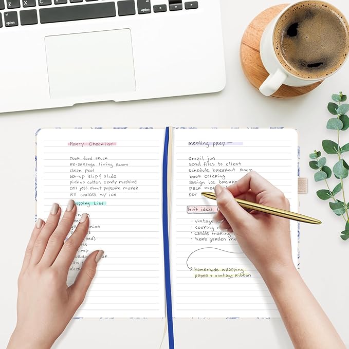 &And Per Se Lined Journal Notebook, 160 Pages, A5 5.7 x 8 inches College Ruled Thick Paper Notebook Journals for Writing, Hardcover Notebooks for Women Men Office School (Blue Flowers)