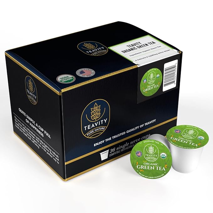 Organic Green Tea Pods for Keurig - Unsweetened Green Tea for K Cup Machines by Teavity (36 Tea Pods) - Bloomnest
