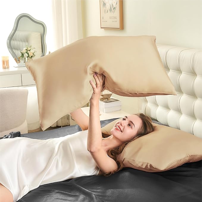 INFIIXSO Mulberry Silk Pillow Case King Size, Silk Pillowcase with Hidden Zipper 20"x36", Extraordinary Smooth and Soft Pillow Cases for Hair and Skin(Champagne, 1 Pack) - Bloomnest