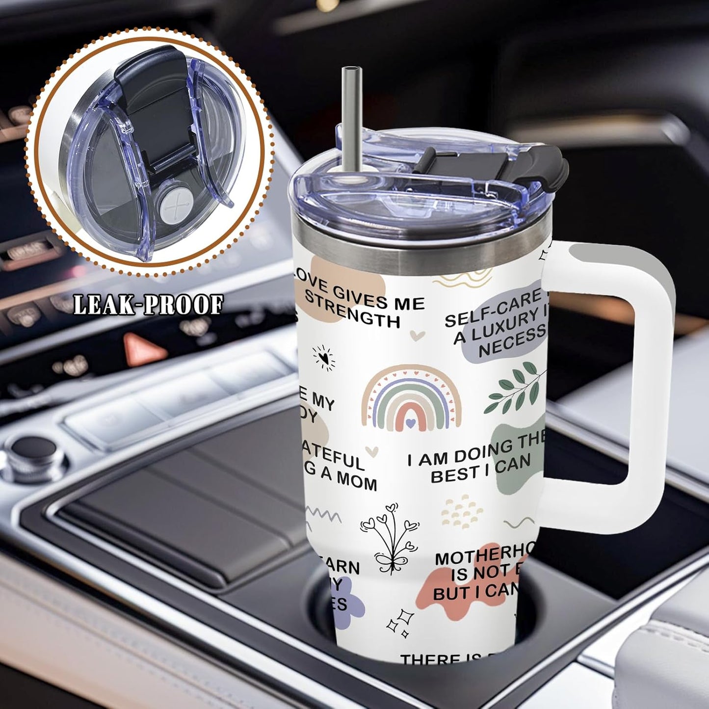 DUUV Mom Daily Affirmations Tumbler 40 Oz, Inspirational Gifts for Mom Wife from Son Daughter Husband, Expecting Moms Gifts for Mom's Birthday, Mommy Coffee Cup for Christmas Thanksgiving, 1PCS