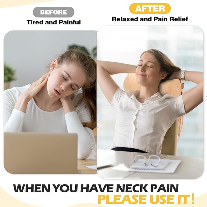 1 Pc Neck Pillow for Recliner Headrest Pillow Bone Shaped Chair Plush with Adjustable Strap Neck Support and Pain Relief Curve Head Cushion for Car Travel Airplane (Coffee) - Bloomnest