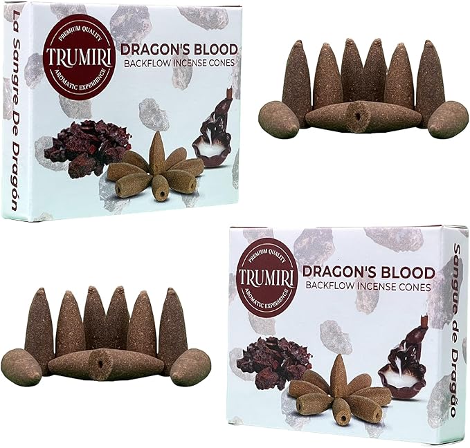Dragons Blood Backflow Incense Cones - Total 20 Incense Cones Waterfall - Dual Pack of 10 Incense Backflow Cones - Waterfall Incense Cones - Incense Waterfall Cones TRUMIRI