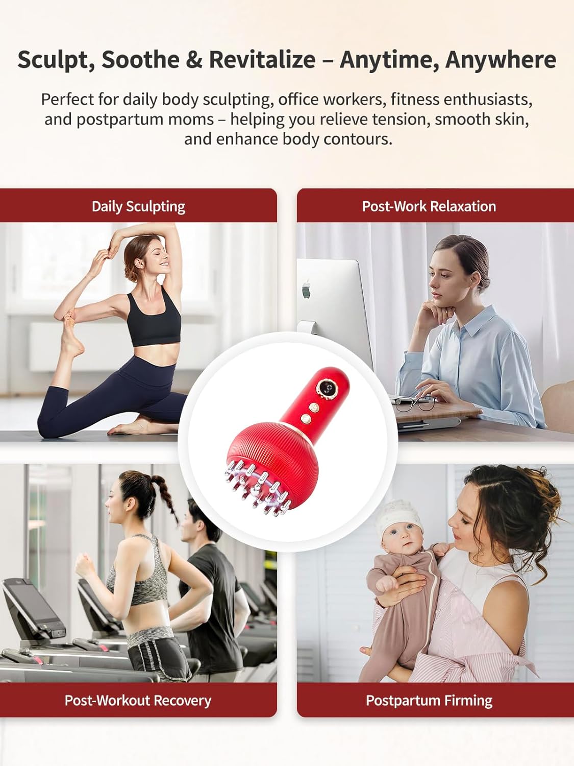 Lymphatic Drainage Massager & Anti Cellulite Massage Tool, Helps Reduce Stretch Marks & Cellulite, for Legs, Arms & Belly, Body Sculpting Machine with Microcurrent, Light, Heat & Vibration