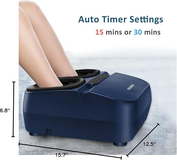 MOUNTRAX Foot Massager Machine with Heat, Foot Massager for Plantar Fasciitis, Neuropathy Pain, Shiatsu Foot Massager with Remote, Fits Feet Up to Men Size 12 (Blue) - Bloomnest