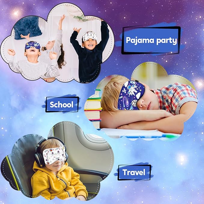 2 Pcs Sleep Mask for Kids Boys, Silk Eye Covers for Sleeping, Adjustable Strap & Light Blocking Design, Children's Bedtime Blindfold for Travel and Home Use (Astronaut) - Bloomnest