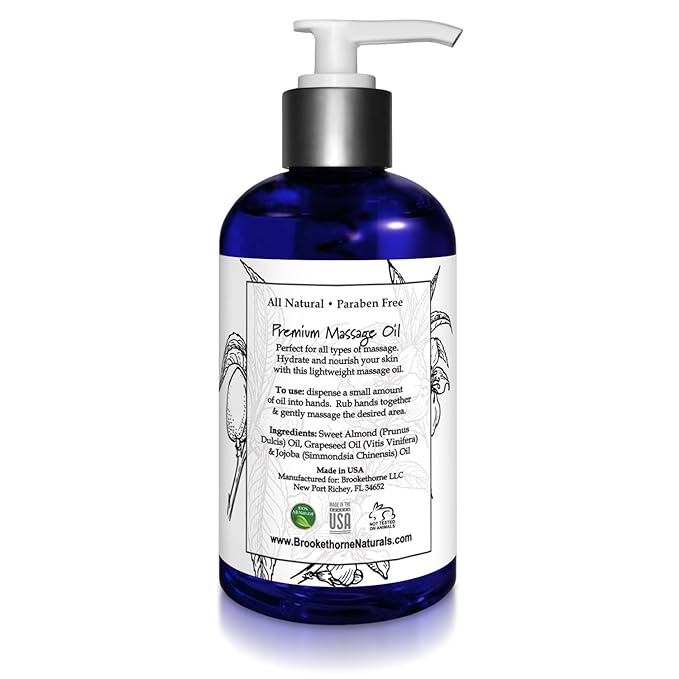 Unscented Massage Oil for Massage Therapy – 100% Natural Body Oil with Sweet Almond, Grapeseed & Jojoba for Premium Glide – Pure Carrier Blend for Aromatherapy – Brookethorne Naturals - Bloomnest