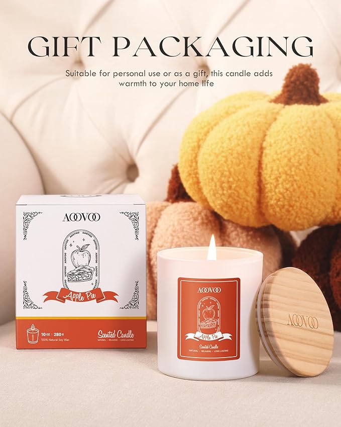AOOVOO Apple Pie Scented Candles for Women - Aromatherapy Candle with Crystals Inside, 10oz Soy Candles for Home Scented, Birthday Gifts Christmas Candle for Women Mom - Bloomnest