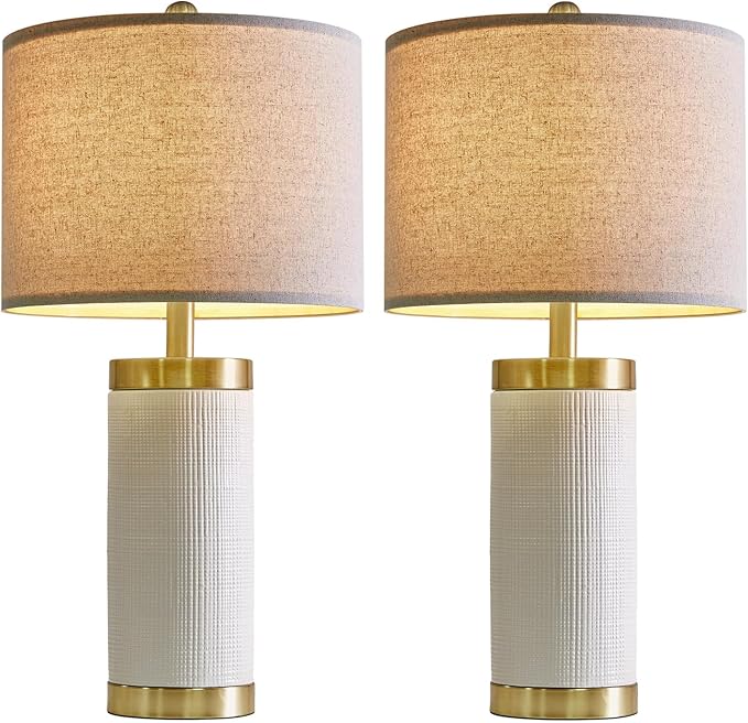 24.5 inches Modern Ceramic Bedside Lamp Set of 2 for Bedroom Decor Farmhouse Table Lamp for Living Room Office Dorm - Bloomnest