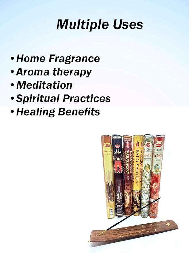 HEM Incense Sticks Variety Pack- (6 Types, 120 Scent Sticks) | Palo Santo Incense Sticks, Cinnamon Incense, Sandalwood Incense, Oud Incense, Rose Incense & Jasmine Incense Sticks