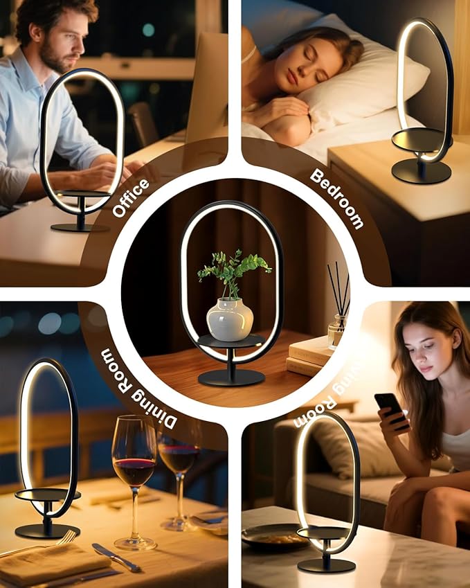 Modern LED Table Lamp with Storage Tray, Bedside Lamp with 3 Color Temperatures 10-Level Dimmable for Video Conference/Makeup/Streaming/Plants, LED Desk Lamp for Living Room Bedroom Office Decor - Bloomnest