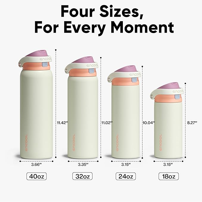 ENCOOL Leakproof Insulated Water Bottle with Straw Dual-Sip Water Bottle Bag-Safe Design for Work, Commute & Gym – Keeps Drinks Cold All Day, 18 oz, Sand Beige ENCOOL