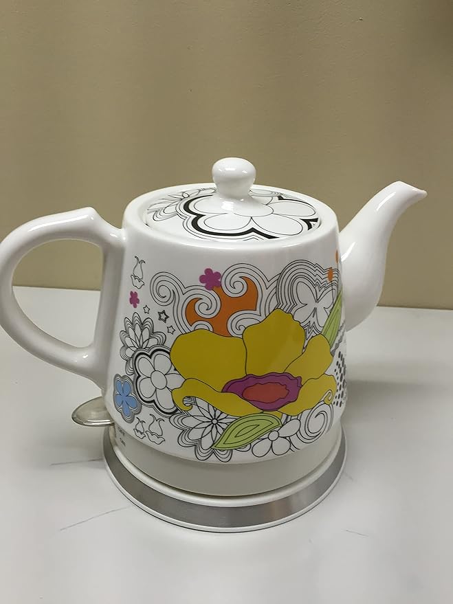 FixtureDisplays® Teapot, Ceramic, Teamaker, Large Yellow Flower 12039NEW-NPF - Bloomnest