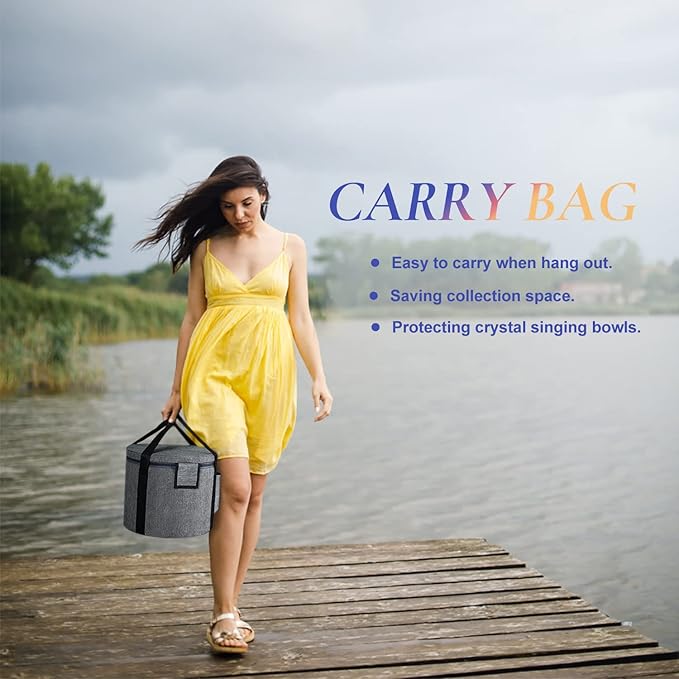 432HZ 7PCS Set Of 6-12 Inch Aria Gradient Design Frosted Quartz Crystal Singing Bowls With 2 PCS Travel Carry Case Bag. - Bloomnest