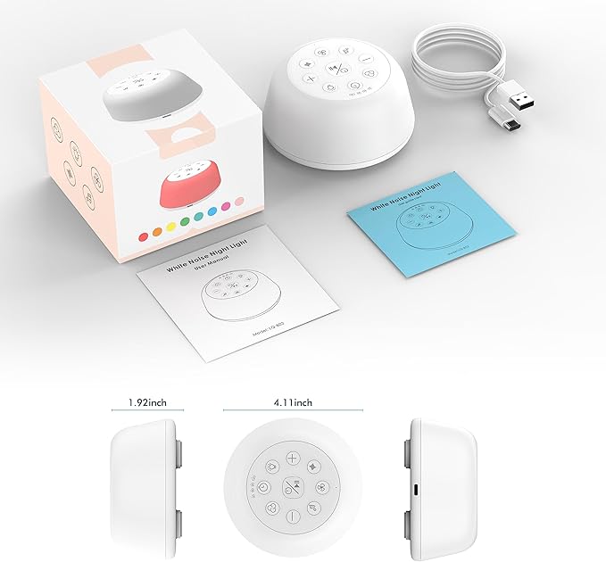 Rechargeable White Noise Machine with 9 Colors Night Light, Portable Sound Machine for Baby Adult Sleeping with 26 Soothing Sounds/4 Levels Brightness/5 Timers/32 Levels Volume for Home, Travel, Gift - Bloomnest