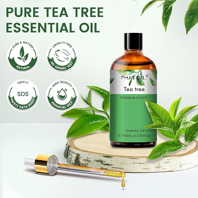 PHATOIL Pure Tea Tree Essential Oil, 100% Pure Therapeutic Grade Premium Oil for Hair Care, Nail Care, Skin Care, Aromatherapy 3.38Fl Oz - Bloomnest