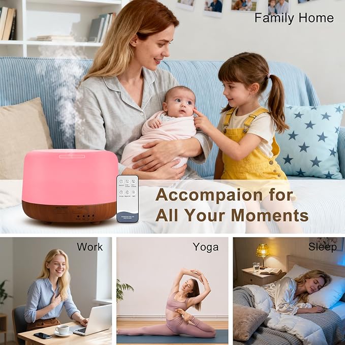 300ML Essential Oil Diffuser for Home, Aromatherapy Diffuser with Remote Control, 7-Color LED Light and 4 Timers, Quiet Auto-Off, Easy to Use for Bedroom Office - Bloomnest