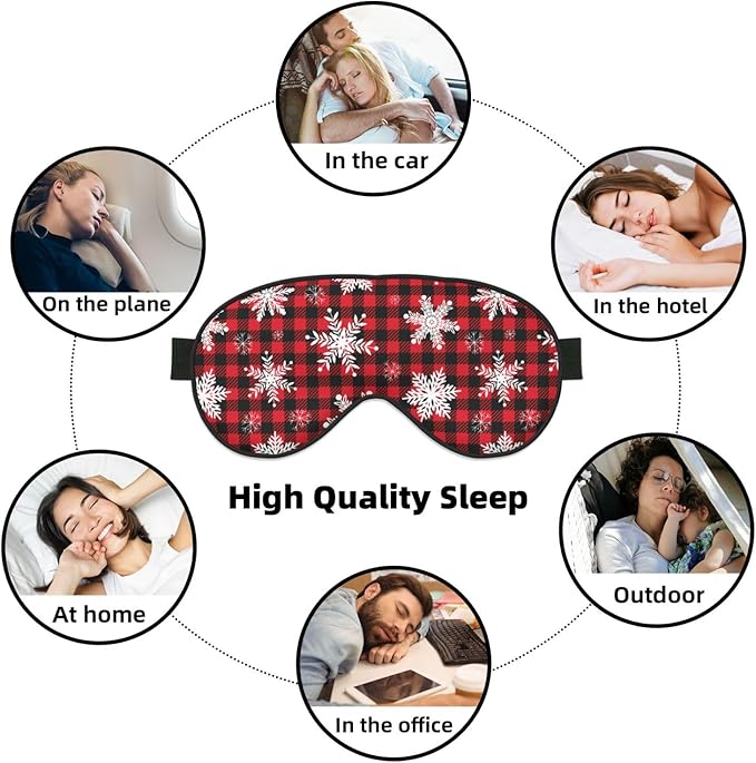 Christmas Sleeping Eye Mask Snowflakes on Buffalo Plaid Eye Mask for Sleeping Soft Comfort Eye Shade Blackout Eye Cover for Deep Rest Travel Nap Meditation - Bloomnest