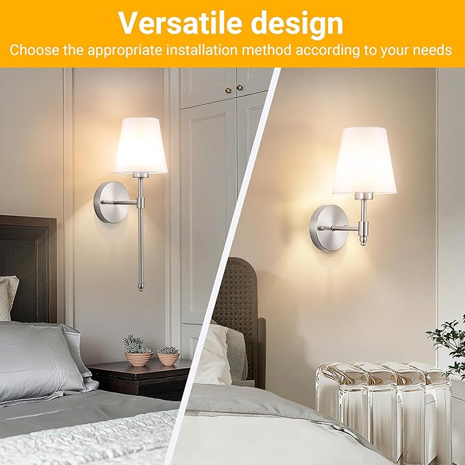 Battery Operated Wall Sconce: Peel and Stick Adhesives Stick On Non Drill Wall Light, Rechargeable Wireless Wall Lamp with Battery Corn Bulb for Bedroom Wall Decor (Nickel,20inch) - Bloomnest