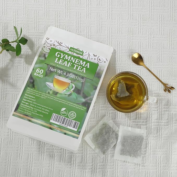 Premium 60 Gymnema Leaf Tea Bags, Made with 100% Natural Gymnema Leaves, for Diabetics, No Additives & Caffeine Free & Sugar Free. - Bloomnest