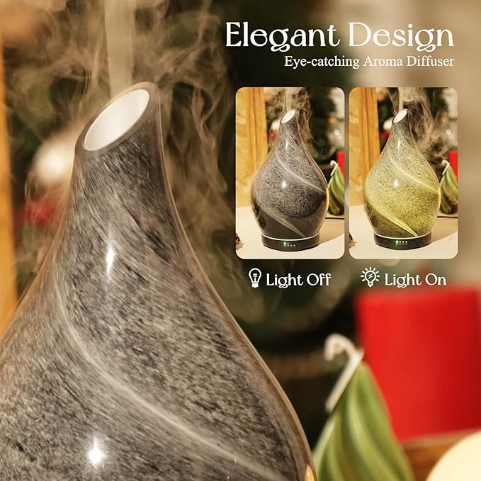 Porseme 280ml Essential Oil Diffuser Glass Color Changing Aroma Air Diffusers Aromatherapy Ultrasonic Cool Mist Humidifier 7 Running Hours Waterless Auto-Off for Sleeping, Yoga, Office, Spa (Obsidian) - Bloomnest