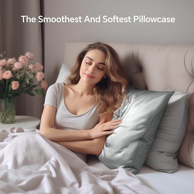 INFIIXSO Silk Pillow Cases 2 Pack Standard Size, Ultra Smooth & Soft Mulberry Silk Pillow Case for Hair and Skin, Breathable Cooling Silk Pillowcase with Hidden Zipper (Dark Grey, 20x26 Inches) - Bloomnest
