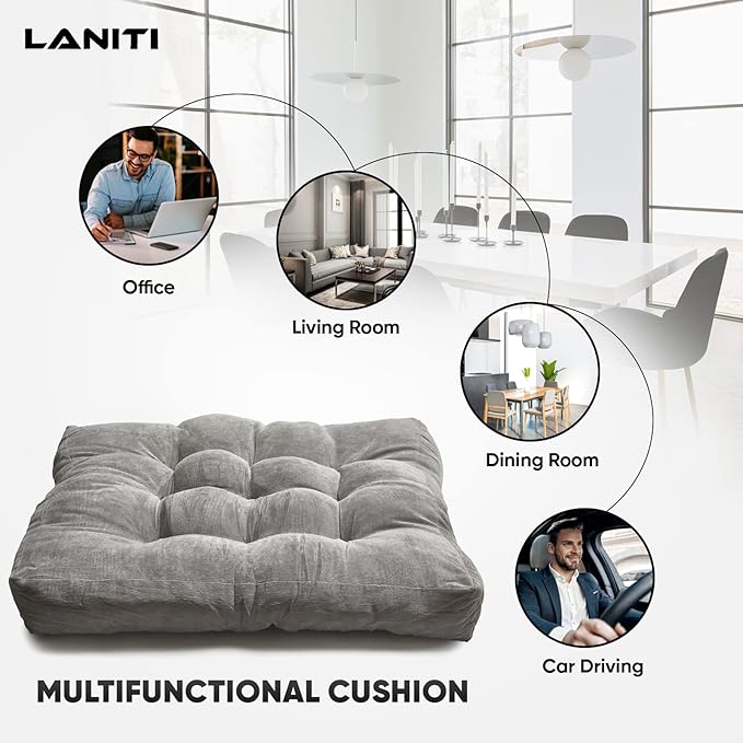 LANITI 24” Inch Extra Large Floor Cushions Tufted Floor Pillow for Adults Square Meditation Ultimate Comfort Oversized Pillows for Floor Cushion (Charcoal) - Bloomnest