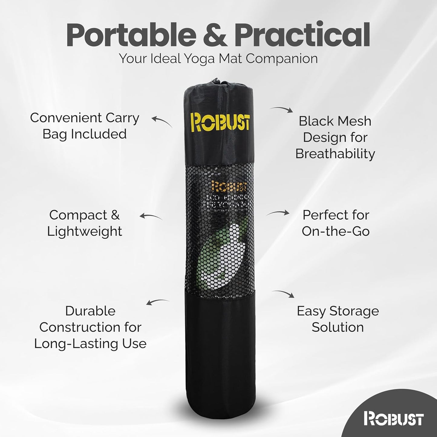 Robust Non-Slip Yoga Mat with Strap, 1/4" Thick TPE Eco-Friendly Workout Mat for Yoga with Position Lines and Texture Surface, Gym Mat for Women, Men, Pilates and Exercises Anti-Tear Sweat-Proof Exercise Mat