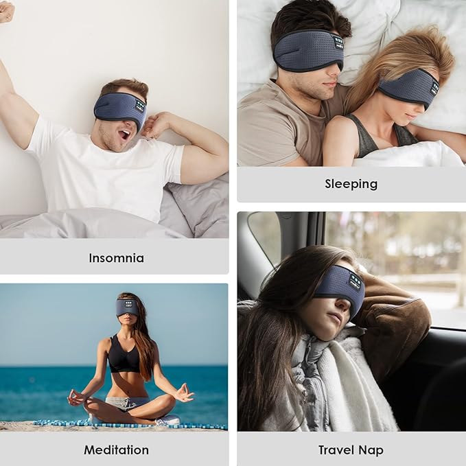 MUSICOZY White Noise Bluetooth Sleep Mask with 8 Soothing Sounds & 3D Wireless Sleep Headphones, Bluetooth Sleeping Headphones for Yoga Travel Office Relaxation, Tech Gadgets Gifts