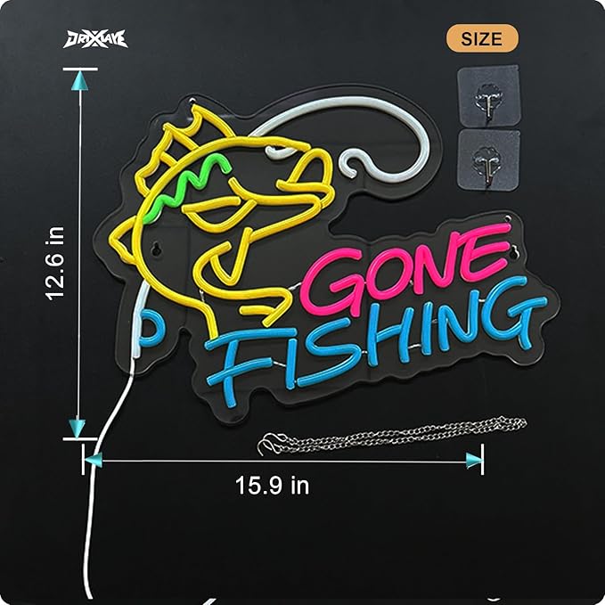 Fishing Neon Sign for Wall Decor Fishing Shop Fishing Gear Store Fisher Club Room Man Cave 5V/2A USB Powered Dimmable - Bloomnest
