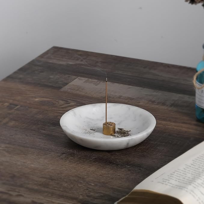 Koville Italian Carrara Marble Incense Holder, Upgraded 6" Incense Holders for Sticks, Sturdy Incense Burner Ash Catcher, Ideal for Meditation, Relaxing, Easy to Clean - Bloomnest